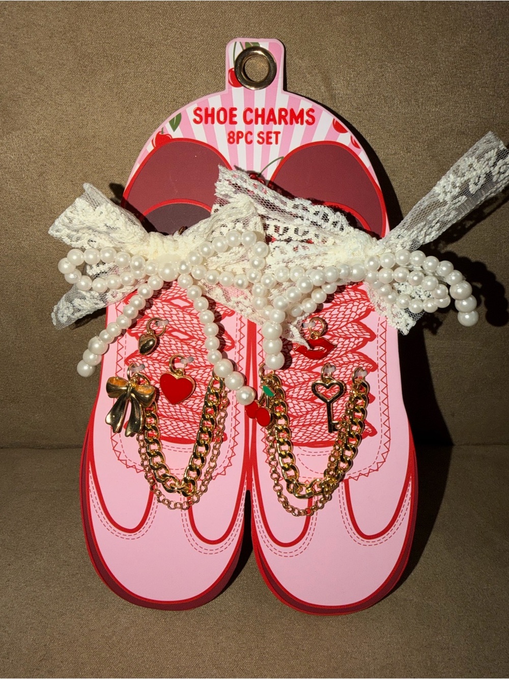 Pearl & Lace Pink Shoe Charms Set with Gold Accents